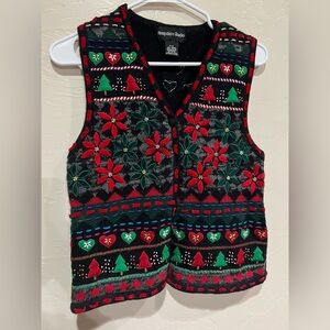 Hampshire Studio Vintage fair isle vest poinsettia Christmas tree heart PP